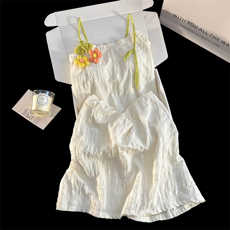 夏季甜美公主风吊带睡裙女新款云朵棉休闲带胸垫睡衣少女士家居服