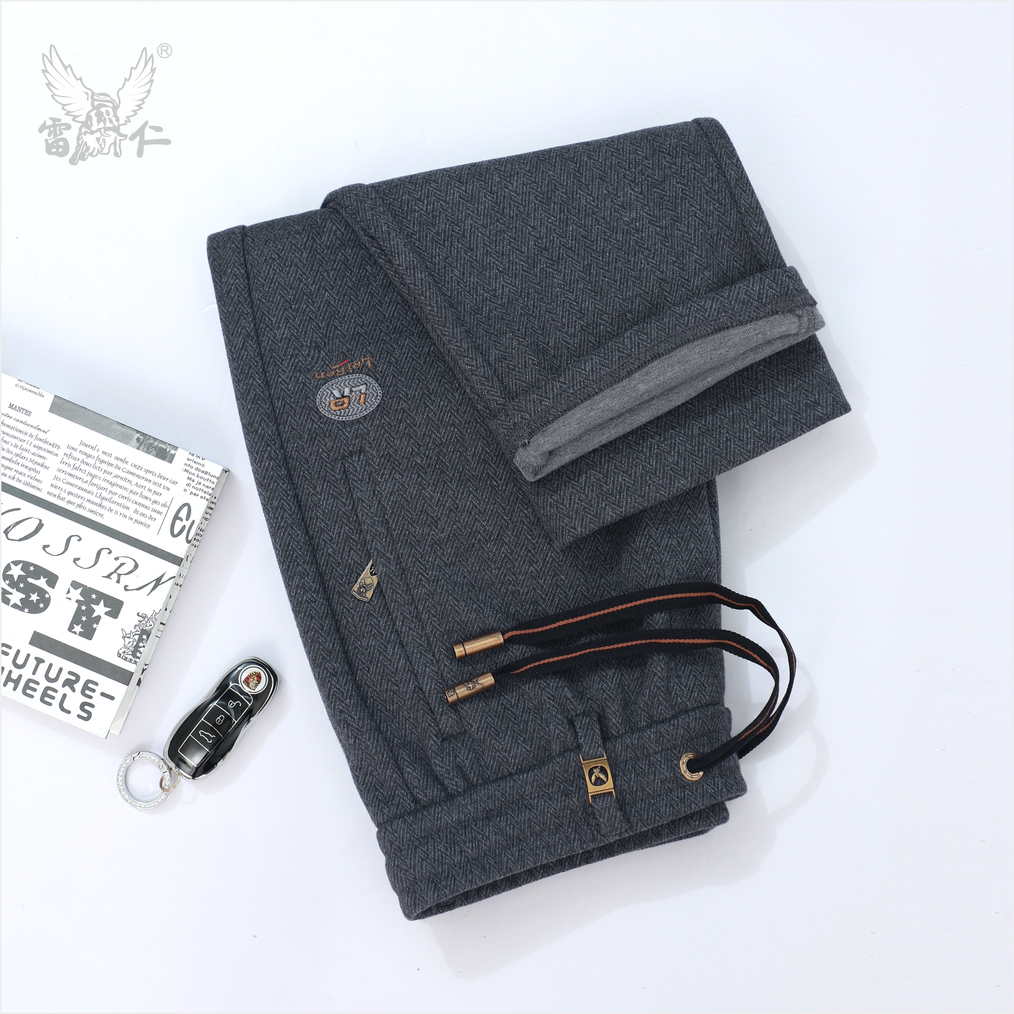 雷仁2025秋冬男士轻奢经典直筒休闲裤高端松紧腰头长裤子男LR5958