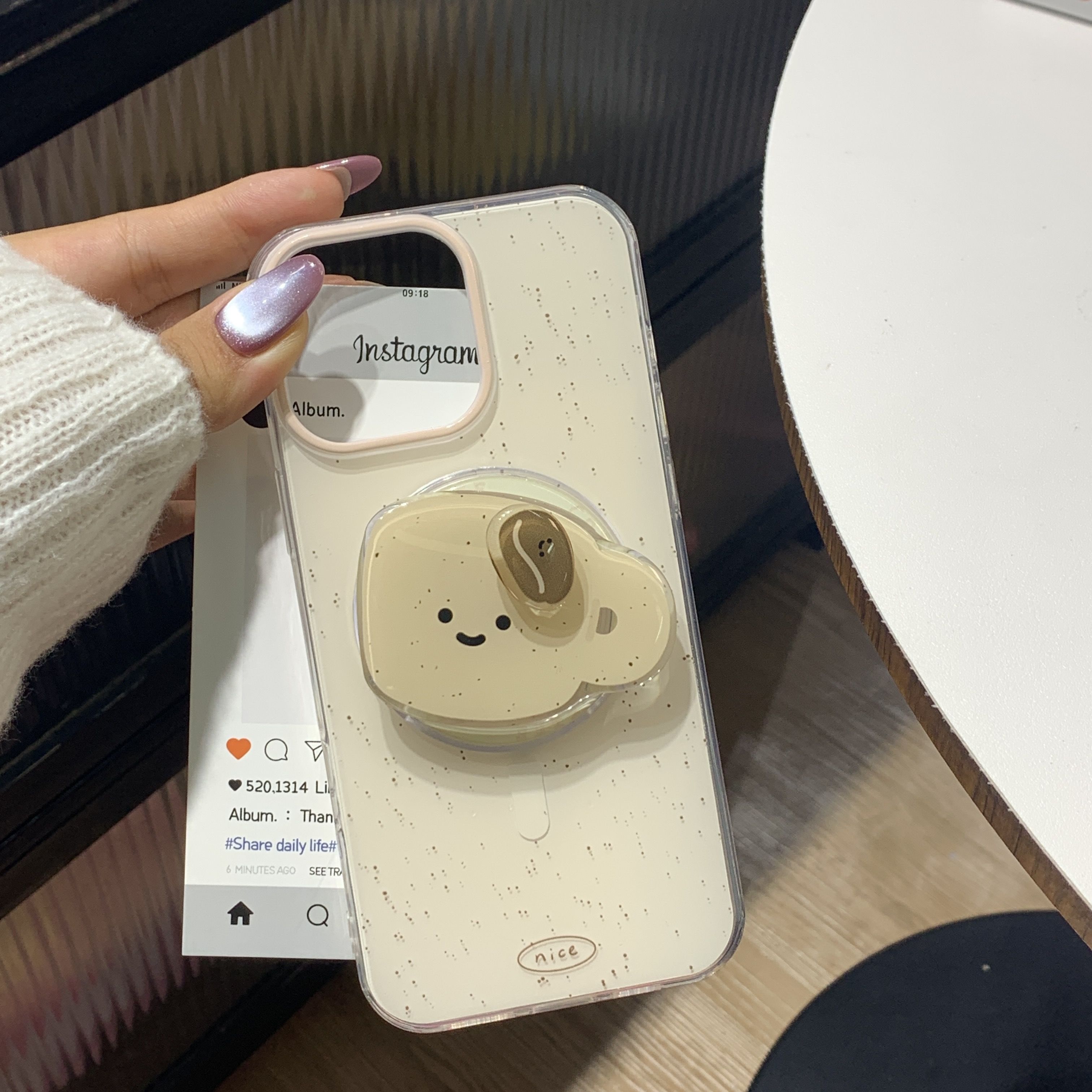 小众简约泼墨旋转咖啡豆磁吸支架适用苹果华为/小米/oppo/手机壳