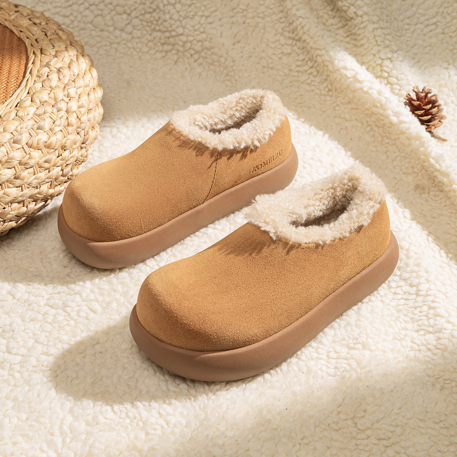 【厚底全包土豆】新款真皮毛极简风加毛小土豆加绒时尚休闲