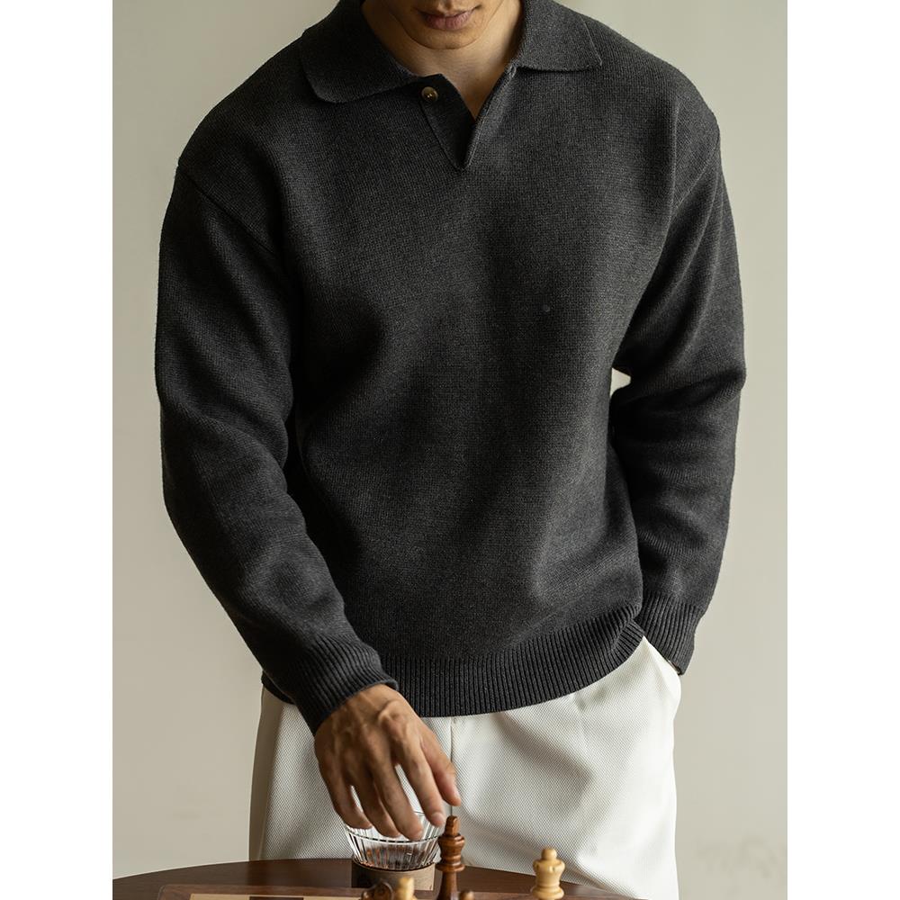 【万达撤柜】UBV意式7针米绒翻领半开襟针织衫男士2025秋宽松慵懒休