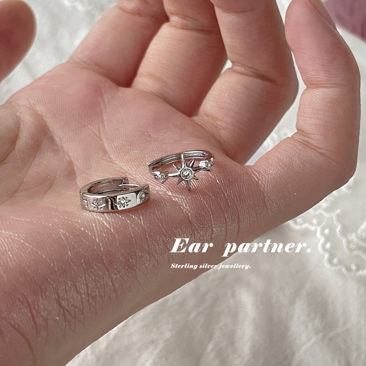 925银耳饰 不对称六芒星耳环2025新款爆款高级感简约耳扣925银针