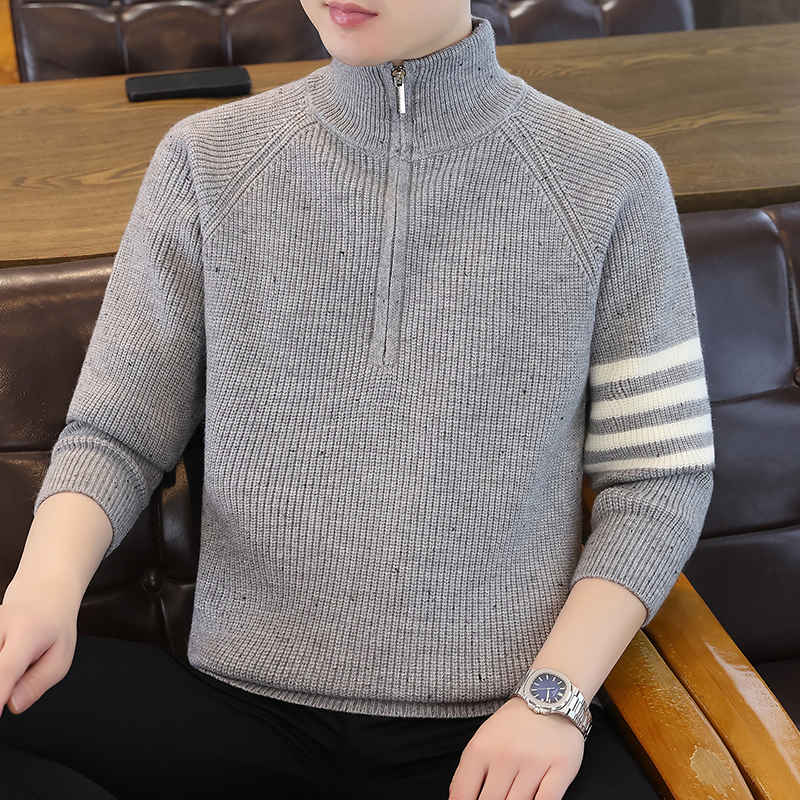 高档半高拉链领针织衫毛衣男士秋冬季时尚简约保暖打底衫男装1196