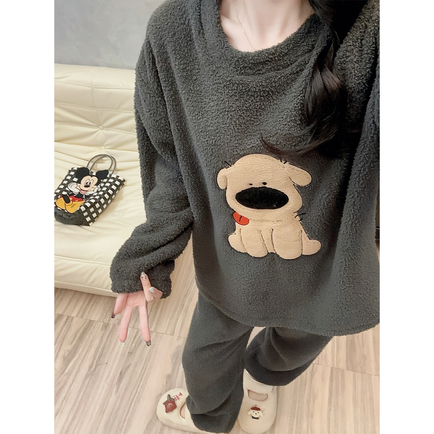 【卡通小狗】米粒绒睡衣女款冬季加厚保暖可外穿新款少女家居服套装