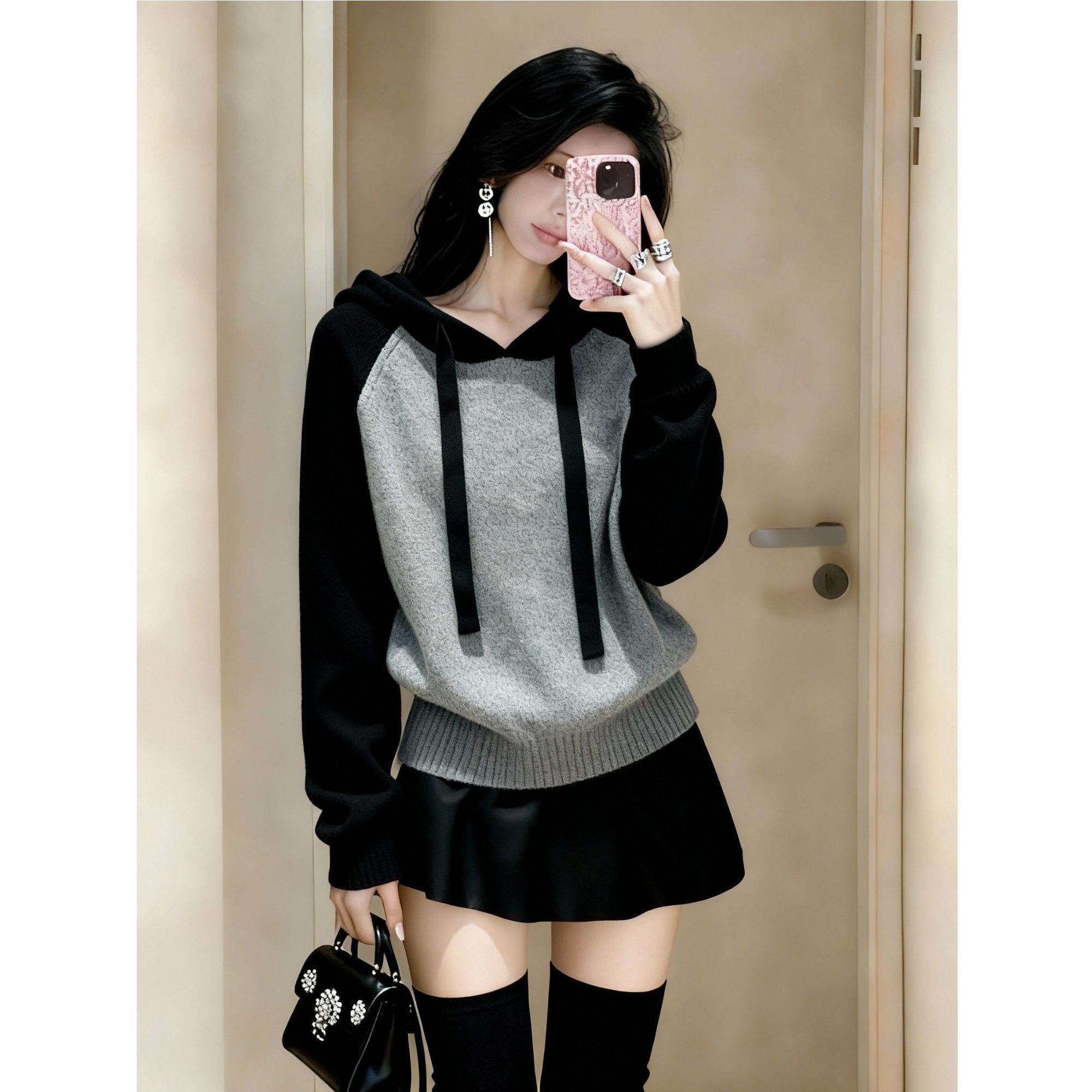 针织衫女爆款2025冬季新款休闲慵懒显瘦时尚撞色设计气质长袖毛衣