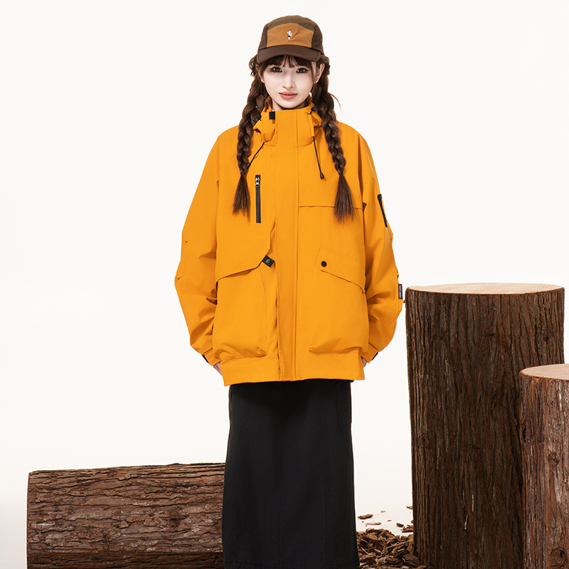秋季夹克美式休闲纯色防风连帽防水保暖薄款精致外套