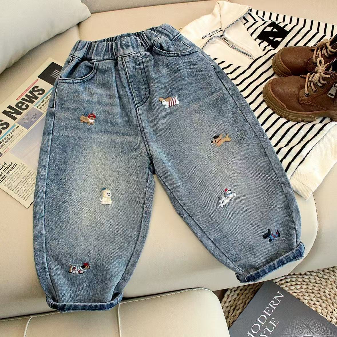 男童中小童2025新品刺绣牛仔裤百搭学生卡通春秋款软牛仔儿童时尚