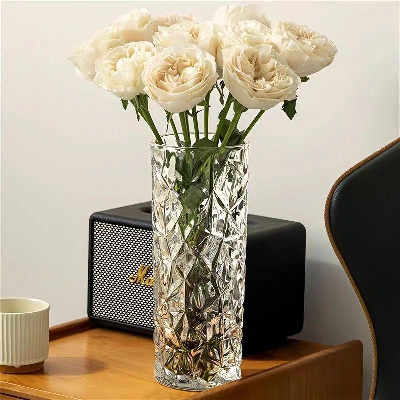 加厚花瓶玻璃透明水养富贵竹玫瑰百合干花插花摆件大号客厅花瓶