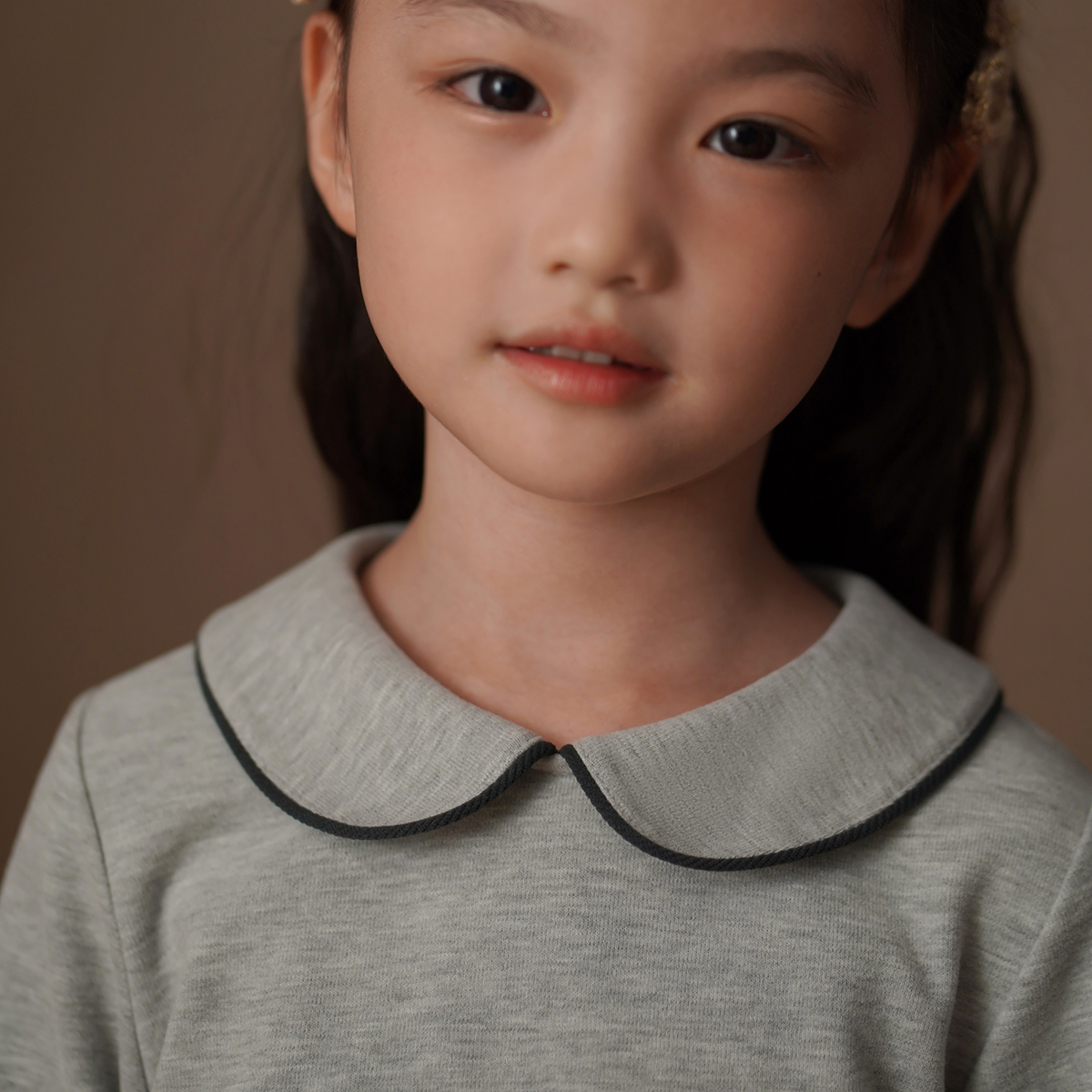 哈齿童装冬季儿童长袖T恤加绒保暖娃娃领上衣女童针织打底衫灰色