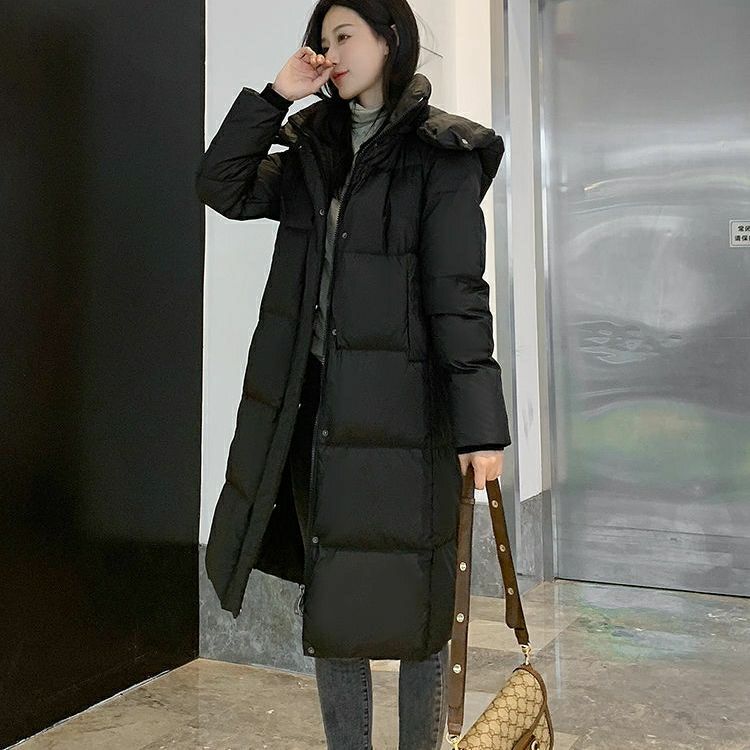 小个子定制款黑色棉服女2025年新款小个子直筒过膝百塔加厚外套