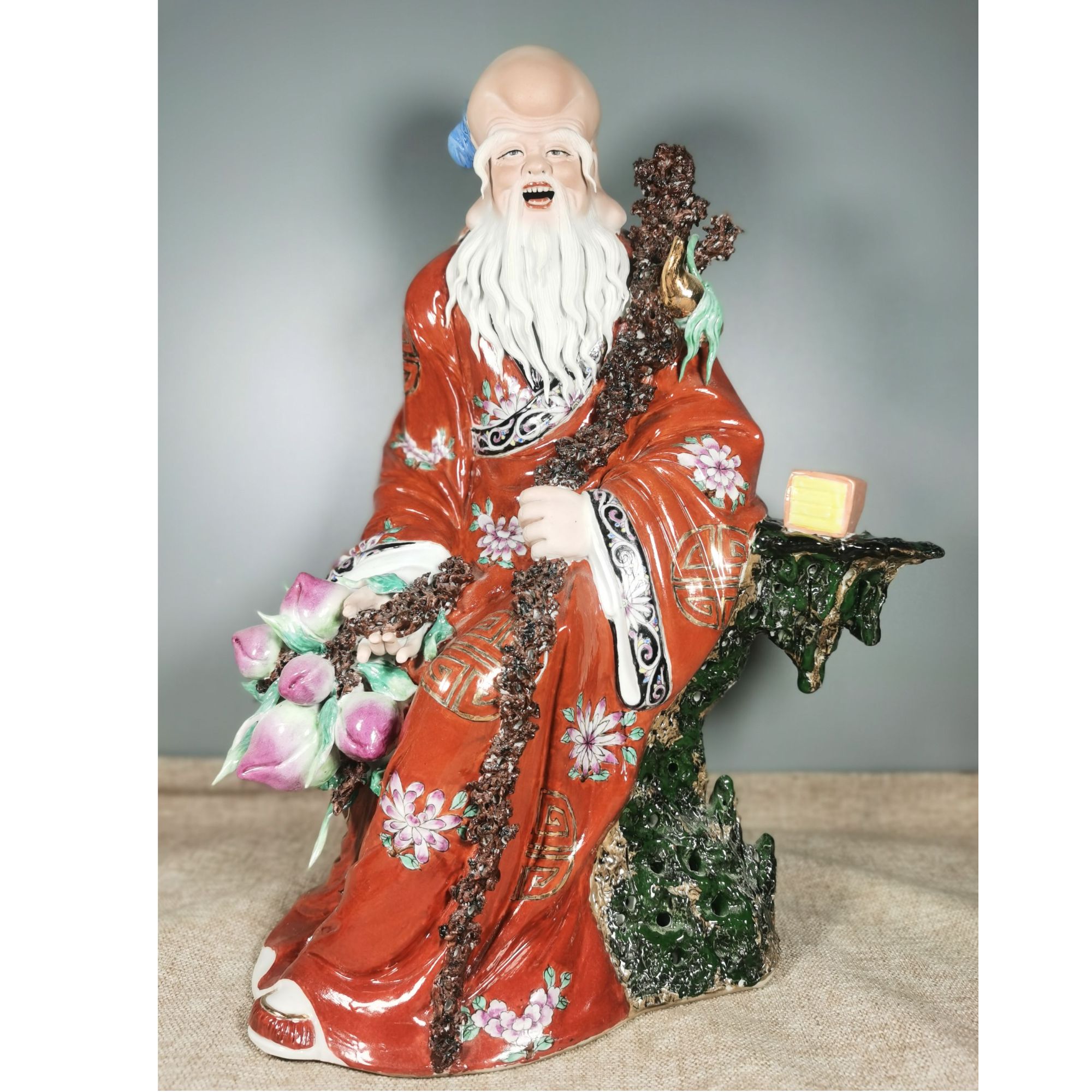 红衣坐像寿星公景德镇陶瓷雕刻南极仙翁老寿星送礼吉祥纳福摆件