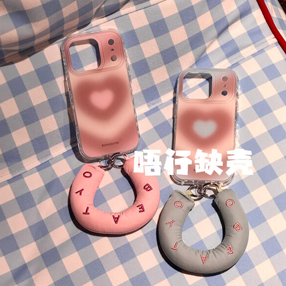 ins韩风粉棕渐变爱心适用苹果17promax防摔16pro手机壳15/14/13