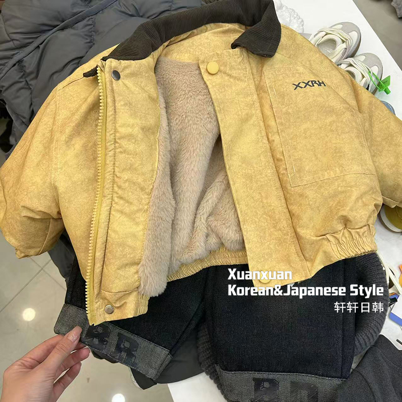 2025年韩国童装男童超好看外套秋冬季韩版加绒加厚儿童帅气上衣