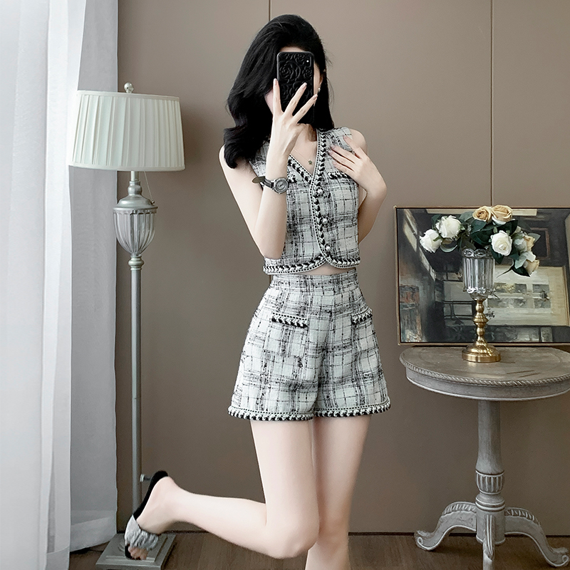 小香风无袖马甲短裤套装女2025夏季新款高级感洋气减龄时尚两件套