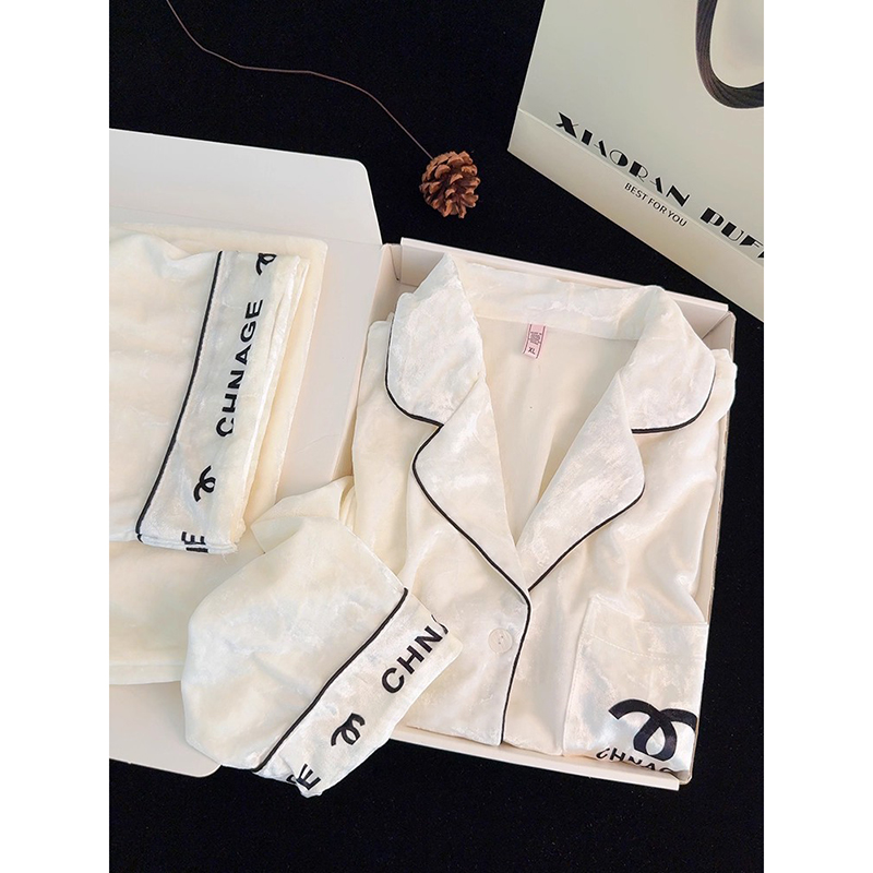 金丝绒睡衣女士秋冬季网红长袖长裤小香风高级感气质家居服两件套