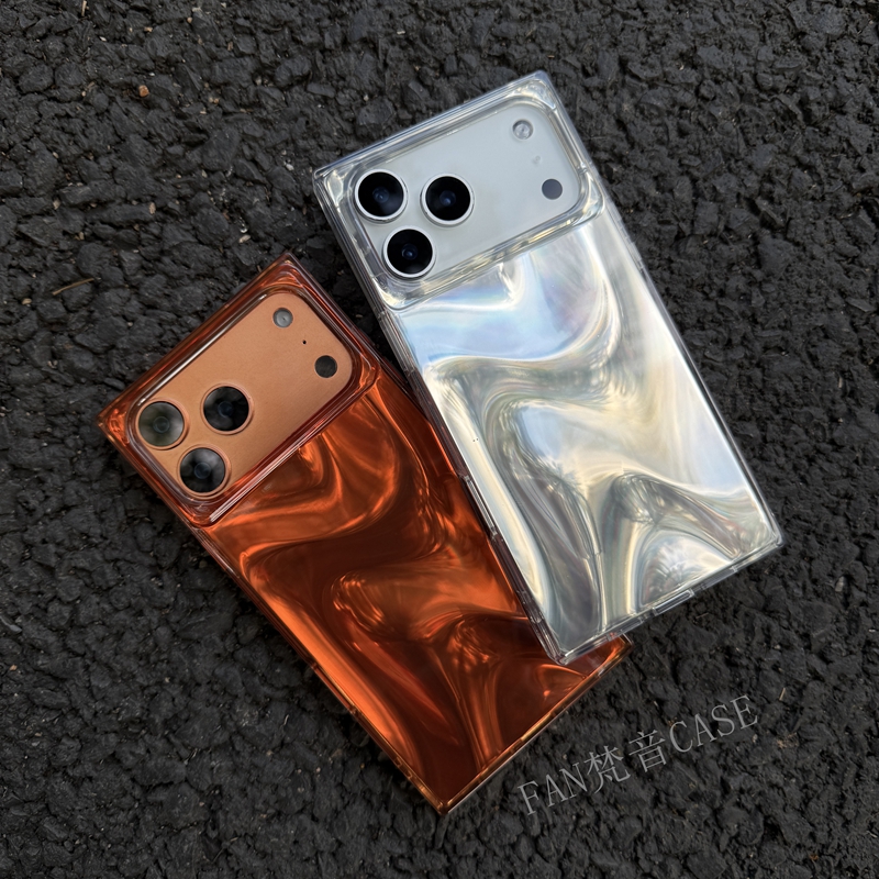 橙色晕染水波纹适用苹果17promax情侣手机壳iphone15/16pro方形壳