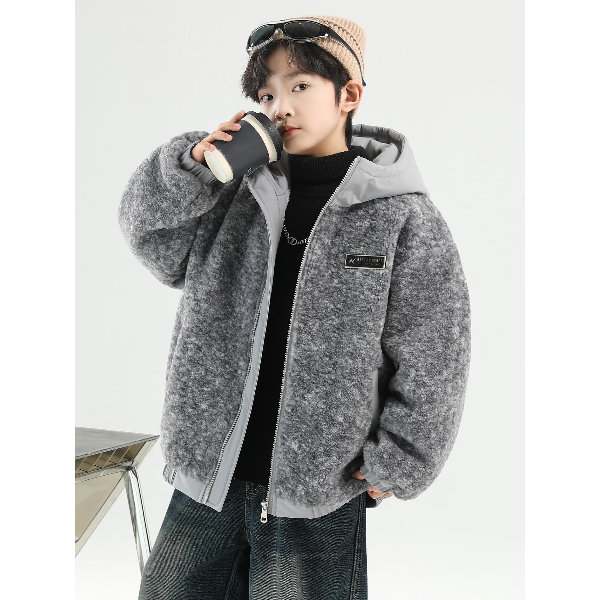 男童加绒外套冬装2025秋冬新款二棉服摇粒绒男孩大儿童加厚冬季