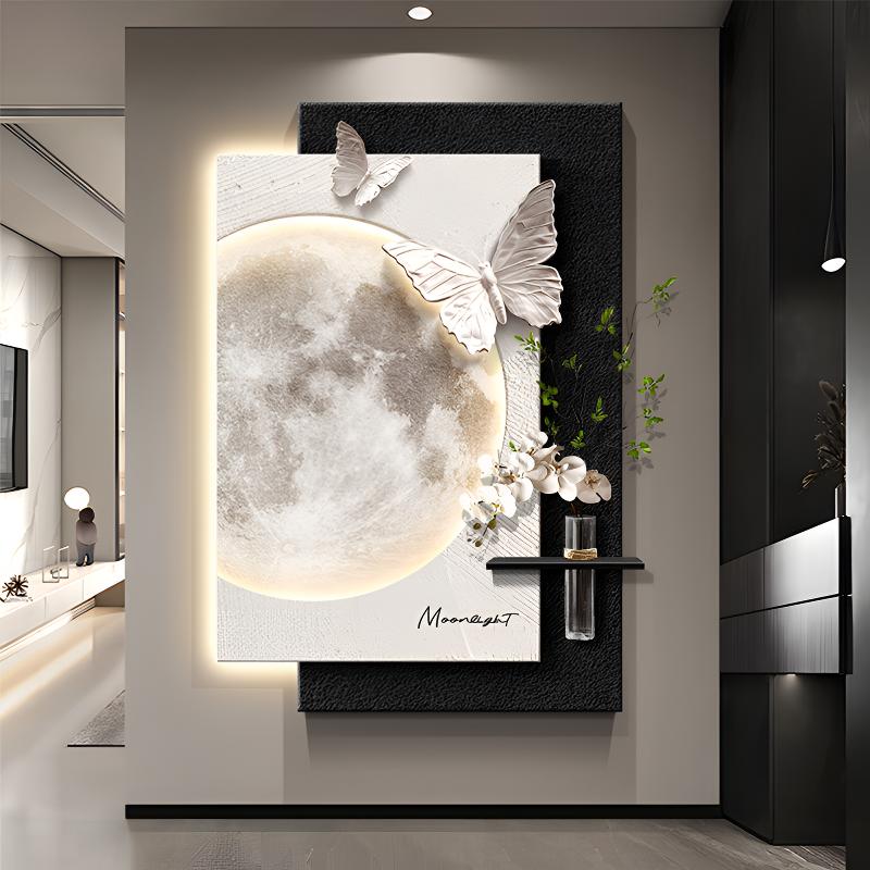 现代轻奢高级感玄关装饰画月球立体砂岩挂画过道网红家居装饰品