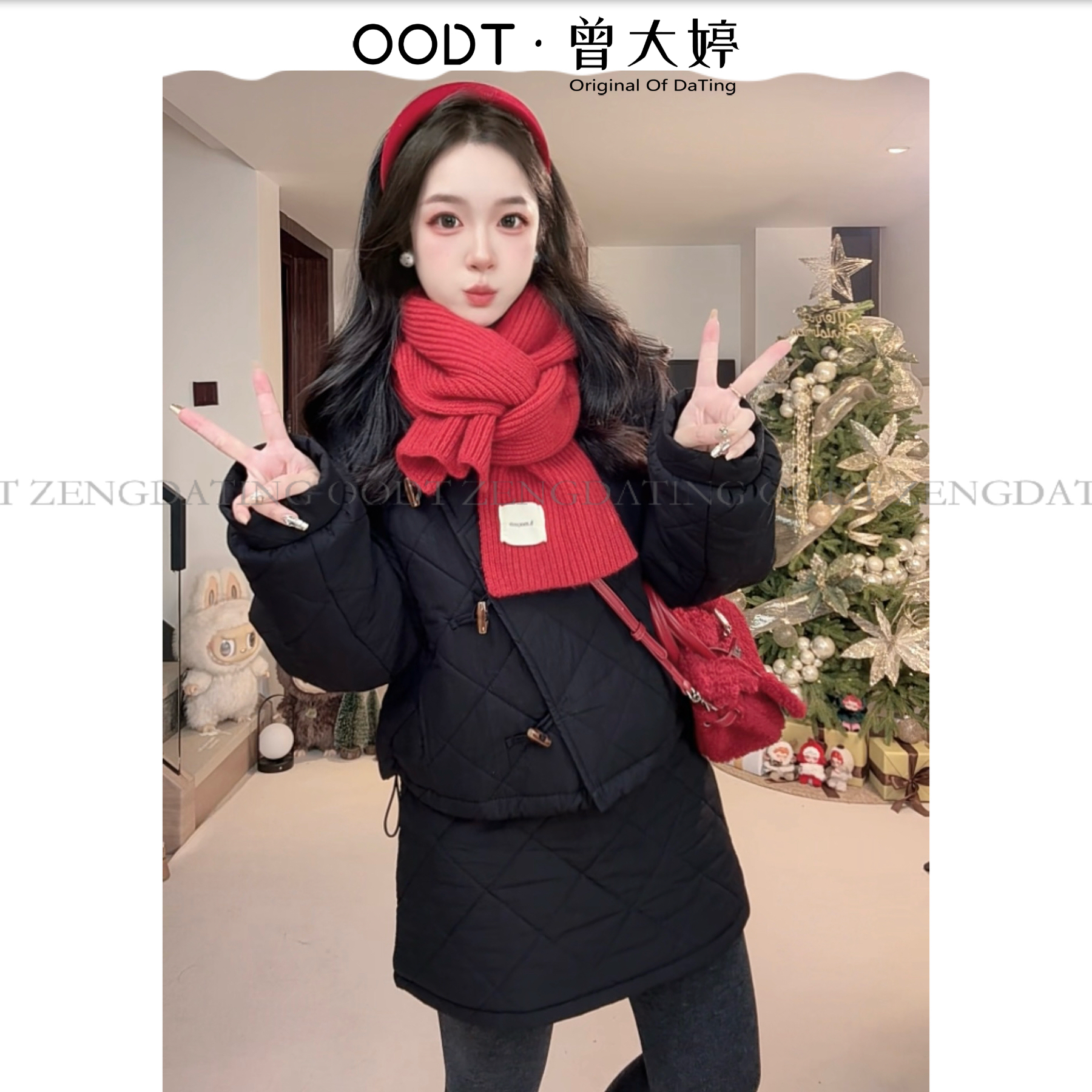 冬季加厚绗棉轻国风气质短外套+半裙小个子显瘦通勤两件套