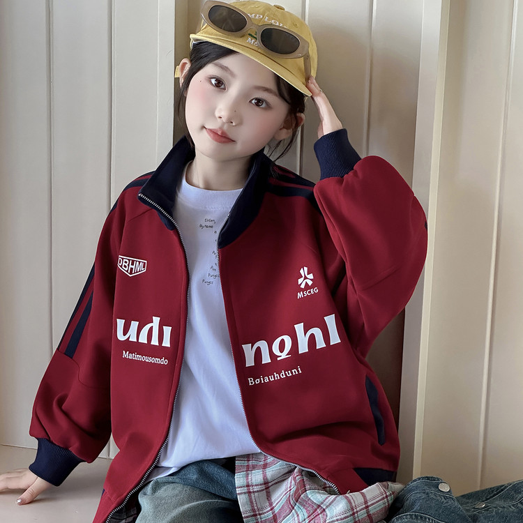 女童棒球服外套春秋2025新款秋冬女孩卫衣拉链开衫宽松休闲上衣