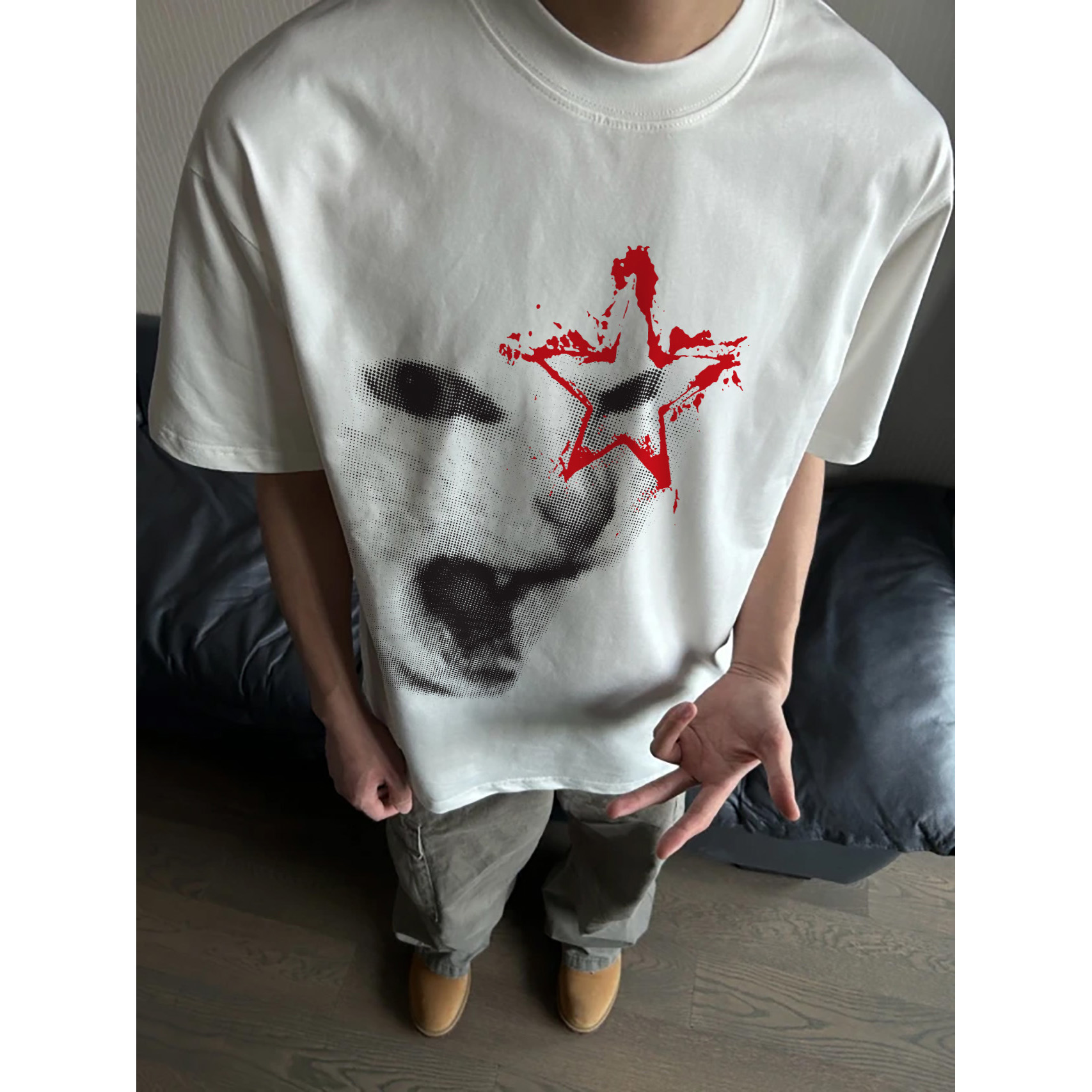 100%纯棉320克重磅夏短袖宽松潮男女情侣ins印花半袖美式上衣T恤