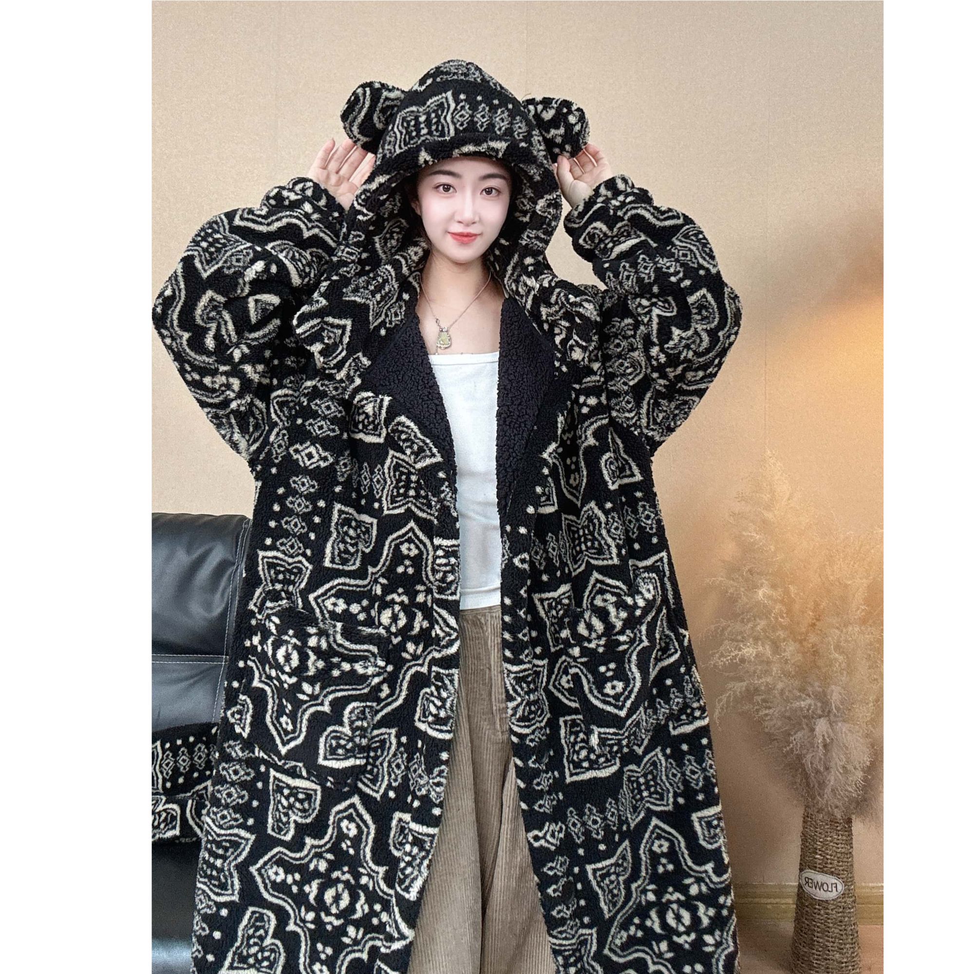 深冬双层巨厚连帽中长款加绒加厚保暖家居服睡衣睡袍浴袍套装男女