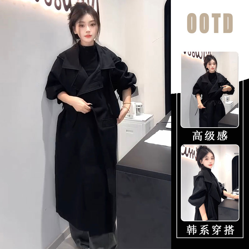 欧货2025秋新款时尚高级感气质连帽韩系外套中长款风衣显瘦大衣女