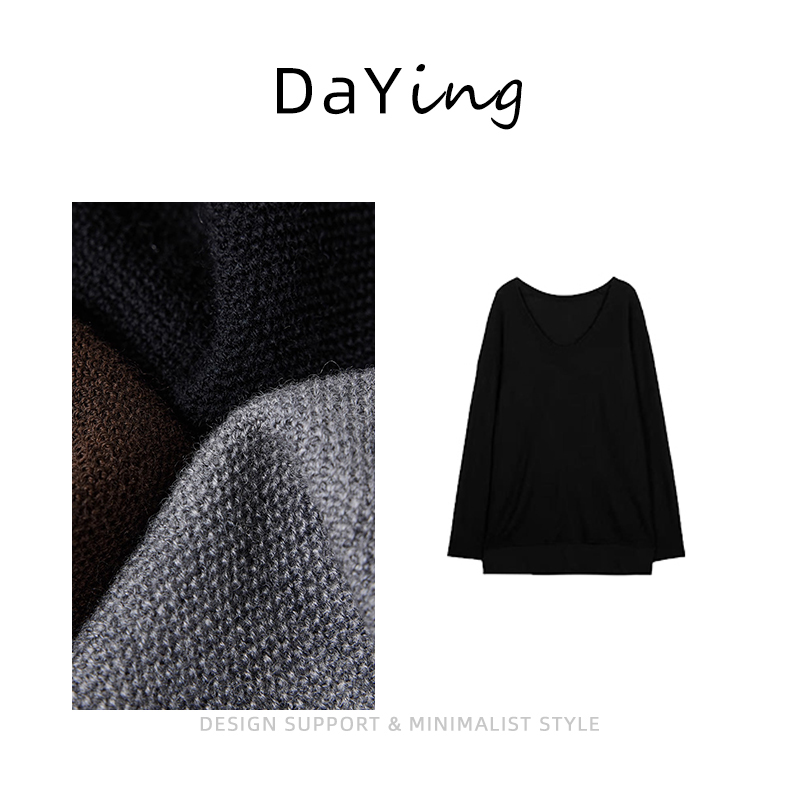 2025秋冬新款可水洗羊毛 極简ROW蜂窝肌理卷边深U领百搭针织衫