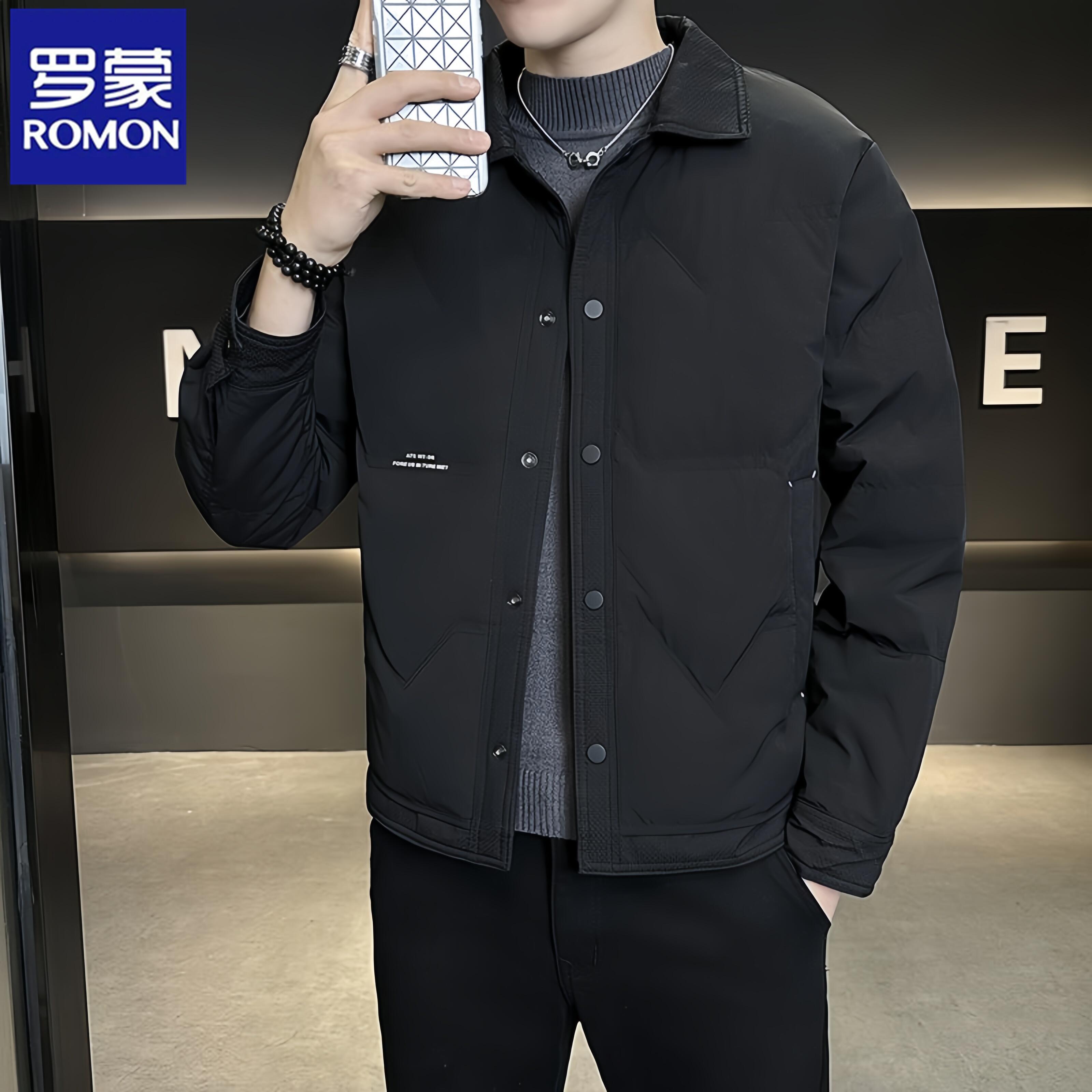 罗蒙潮牌新款秋冬商务休闲夹克百搭男士羽绒服工装外套保暖防寒服