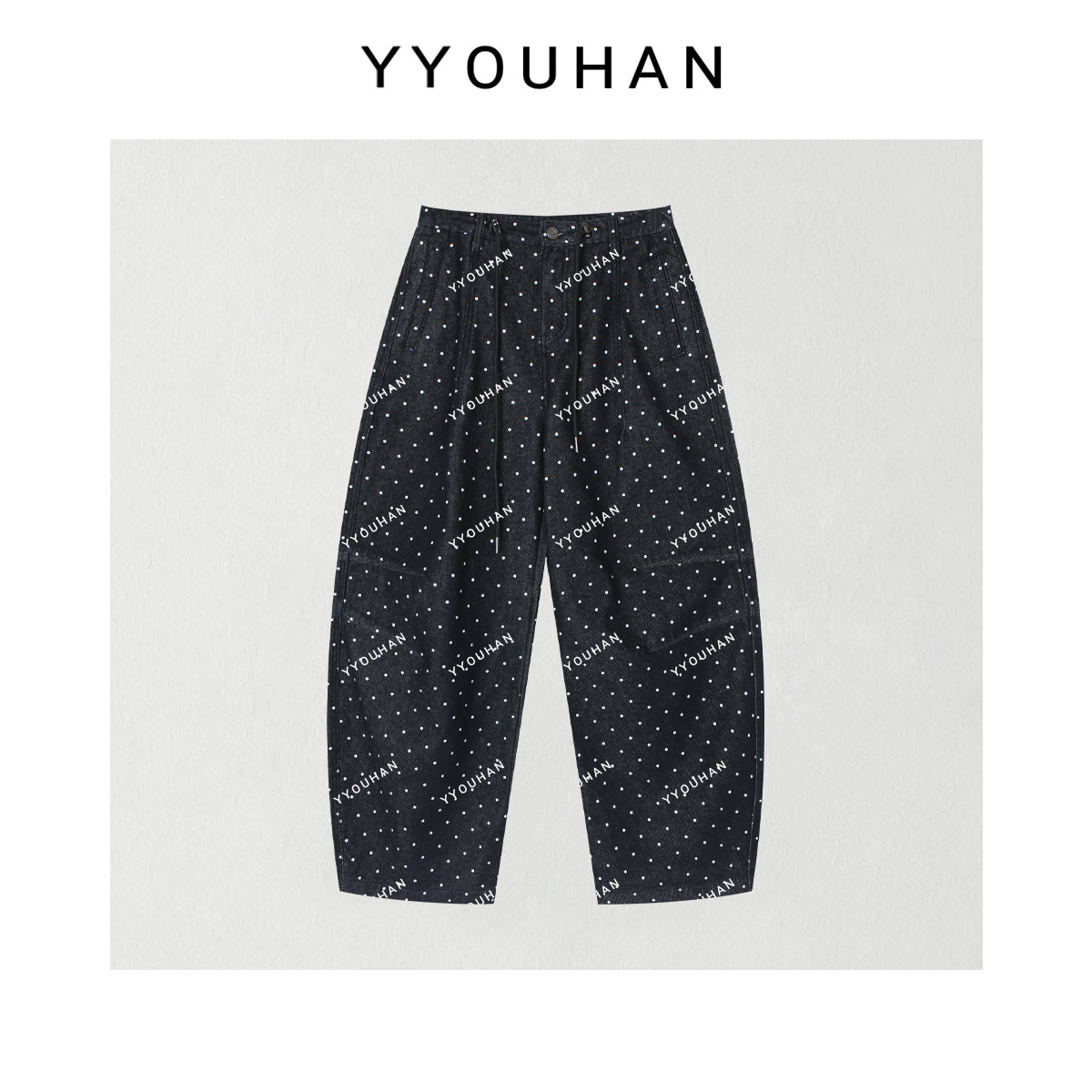 月月 2025秋冬【巴黎夜幕】极简风波点高腰显瘦休闲长裤 2510C6519