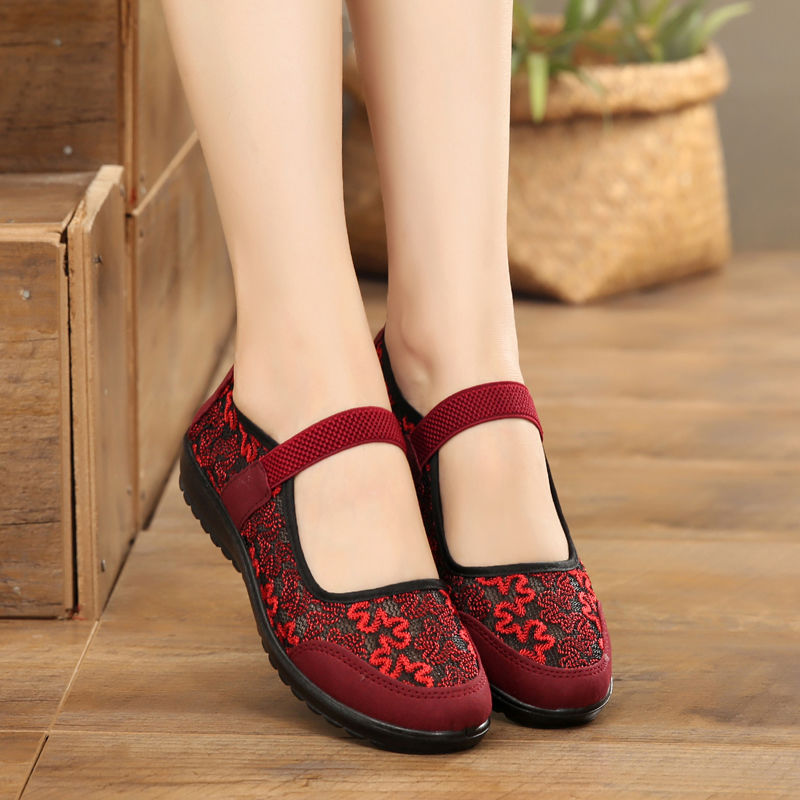 夏季北京布鞋老人女鞋软底防滑透气网鞋休闲中老年大码单鞋