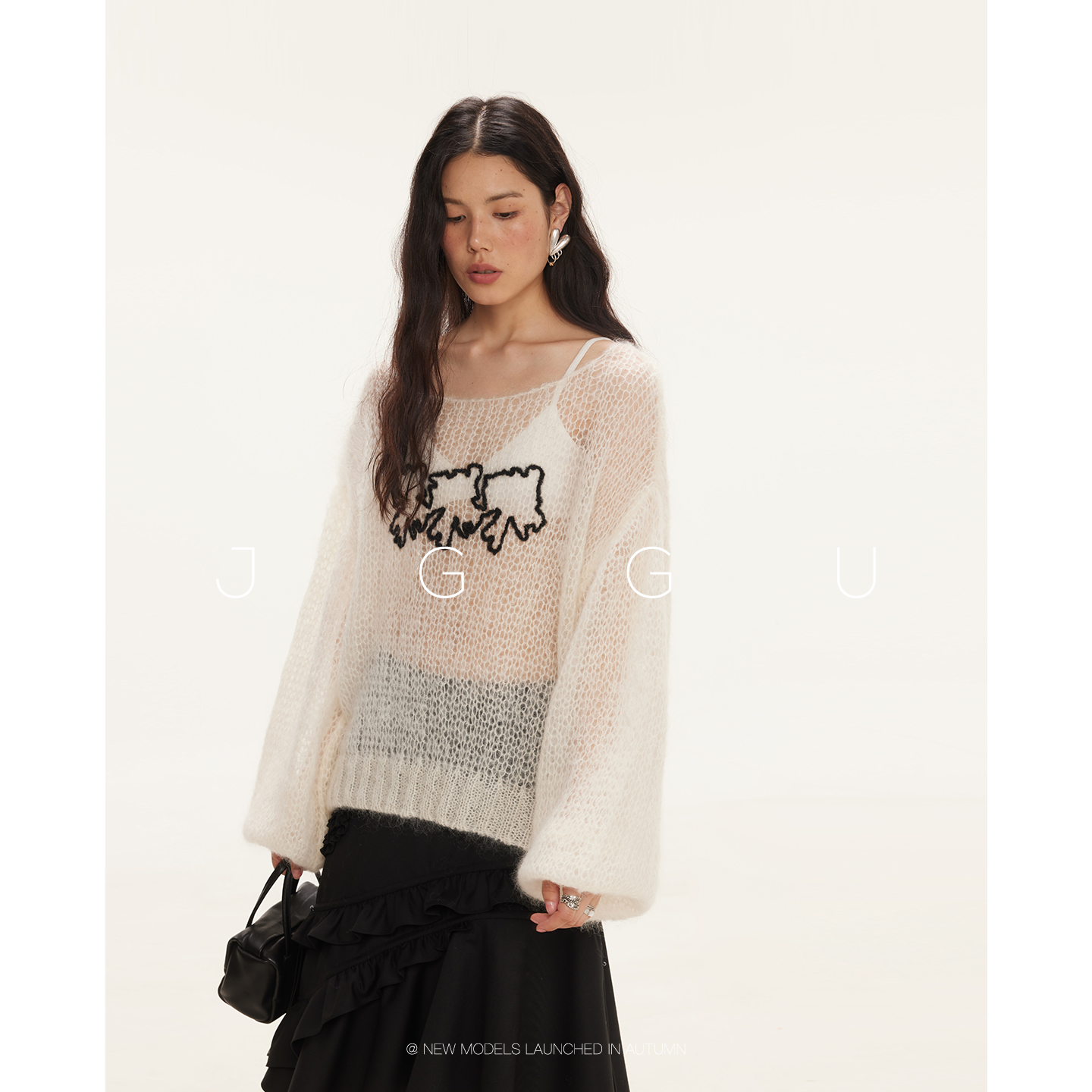 JGGU晶咕黑标【早秋缬迹】马海毛绵羊毛混纺刺绣毛衣女秋JG12250086