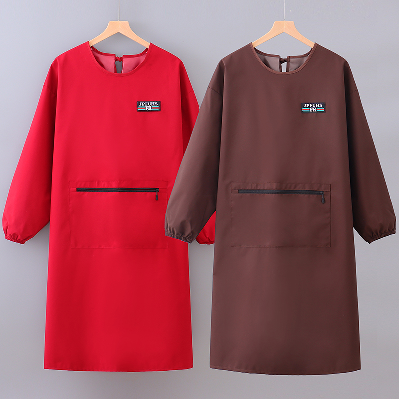 春秋加肥加长长袖围裙防水防油渍厨房做饭家用上班罩衣餐饮专用