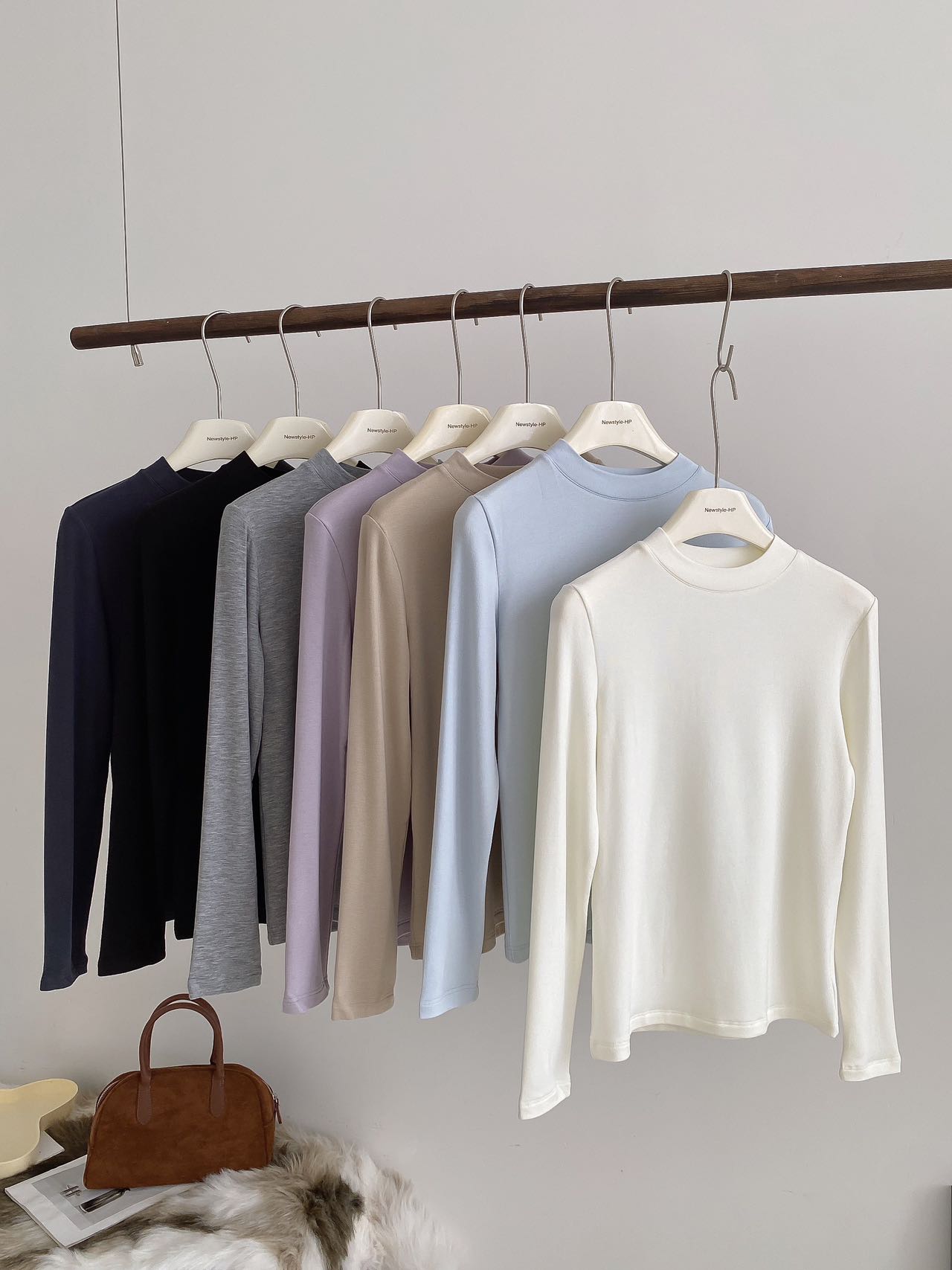 美利奴绵羊毛天丝醋酸打底衫小立领磨毛绒感内搭保暖长袖纯色上衣