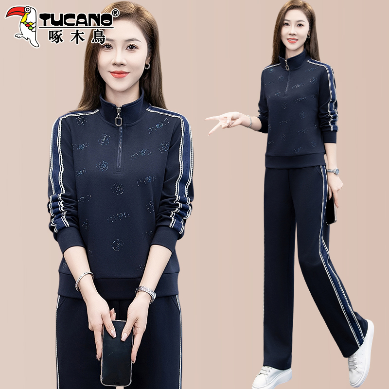 啄木鸟半拉链卫衣女运动套装2025新款时尚洋气女士秋装休闲两件套