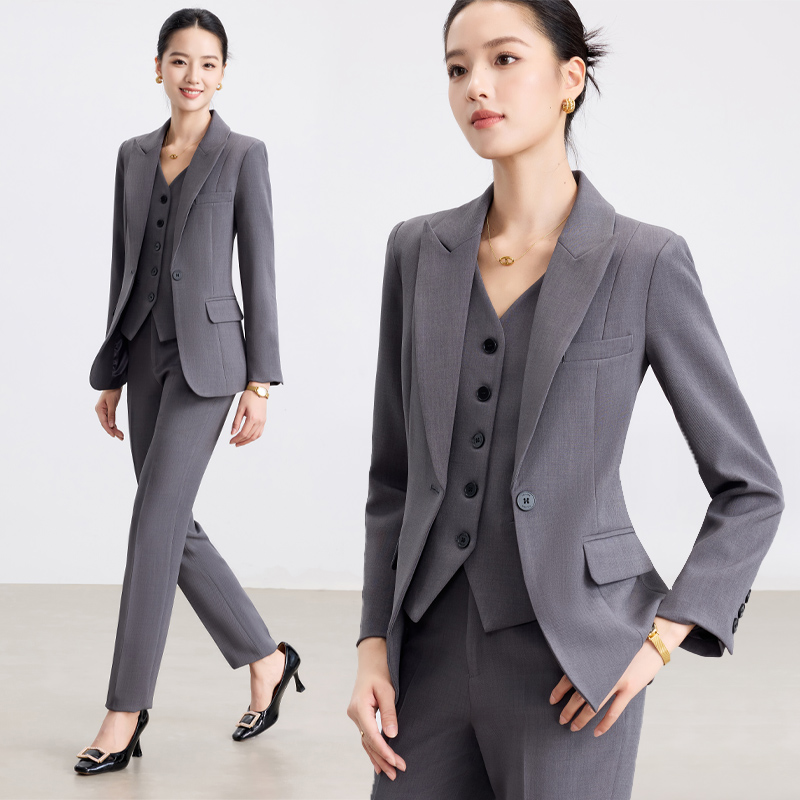 职业西装套装女修身高级感秋冬正装西服时尚显瘦马甲工作服三件套