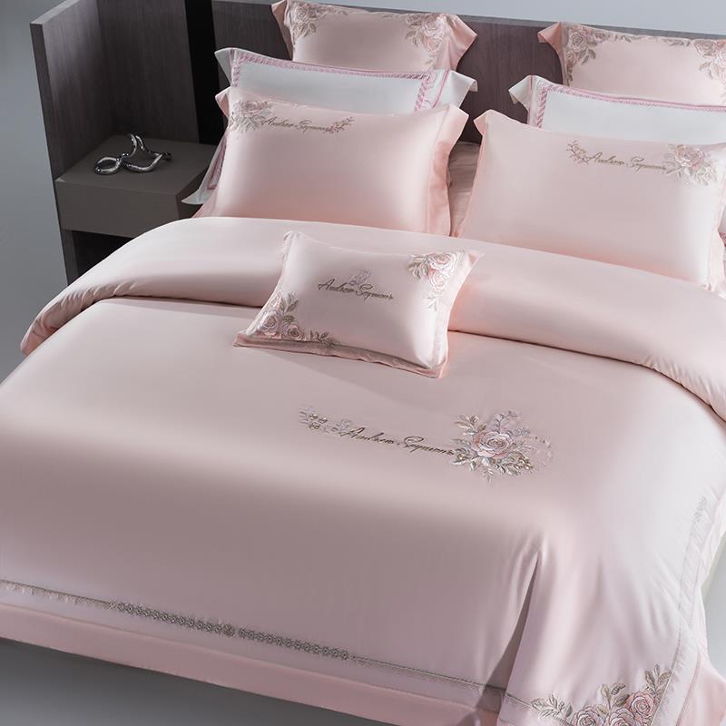 水星高端家纺轻奢160支长绒棉纯棉床上用品刺绣四件套结婚送礼高