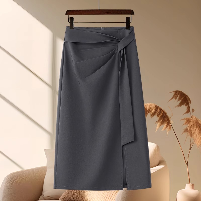 拉夏贝尔休闲半身裙女夏季2025高级感不规则a字中长裙开叉包臀裙