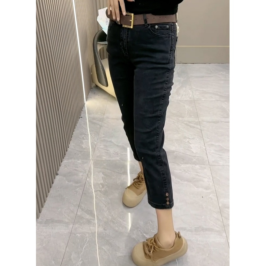 秋季新款弹力黑色牛仔裤女大码胖妹妹mm显瘦梨形身材直筒烟管裤子