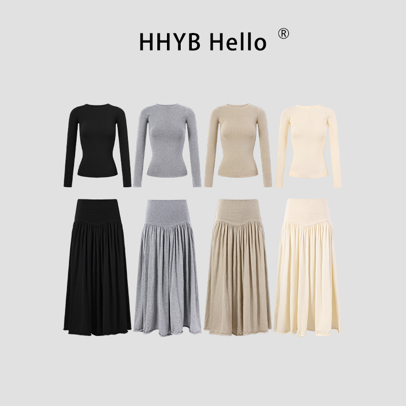 HHYB Hello重工面料四色针织上衣针织半身裙套装QM1301+QM1302