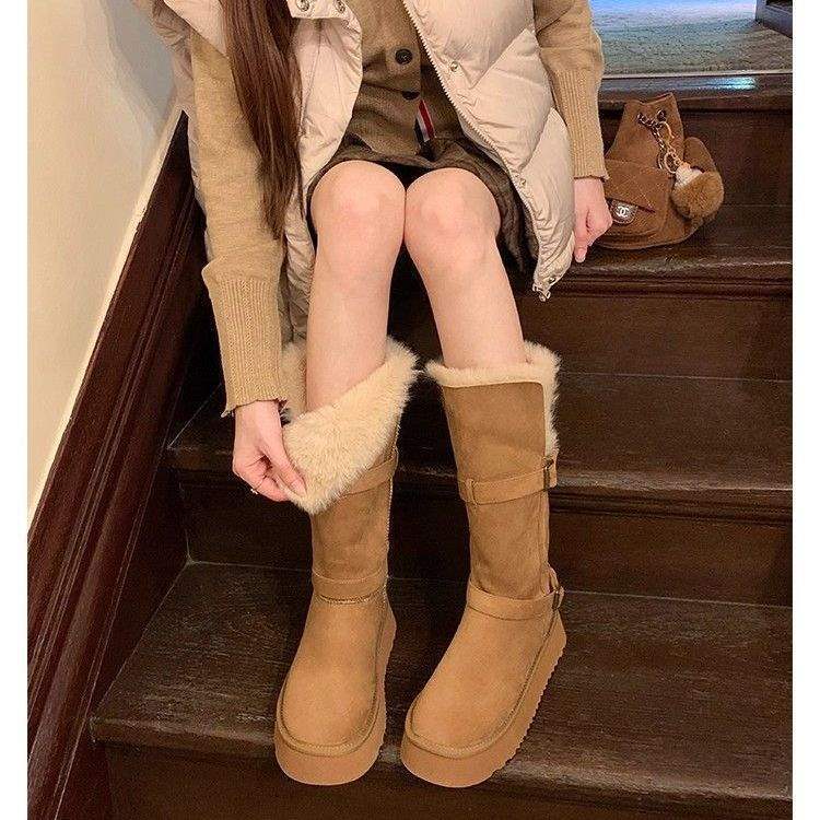 高筒灰色雪地靴女2025冬季新款厚底加绒加厚中长筒雪地棉靴子棉鞋