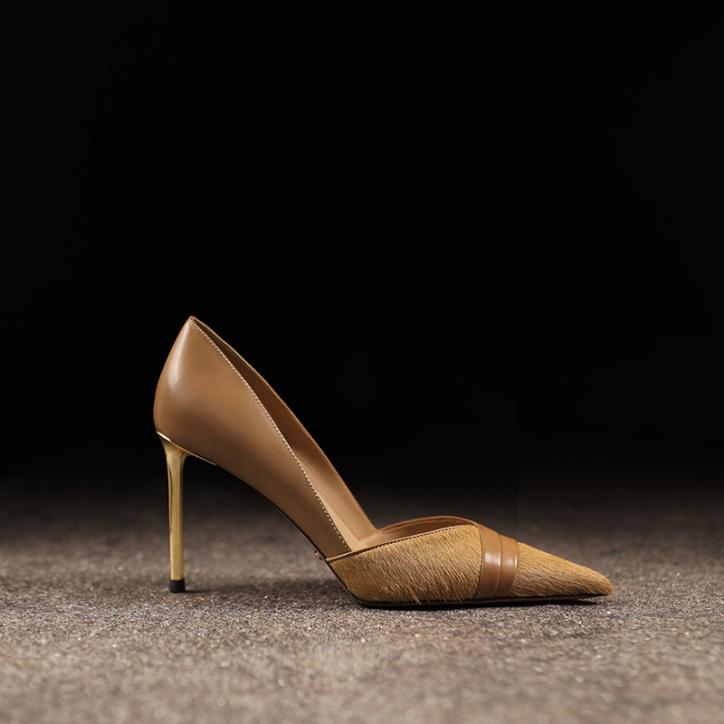 法式尖头高跟鞋不累脚真皮轻奢高端女鞋春季新款浅口细跟单鞋百搭