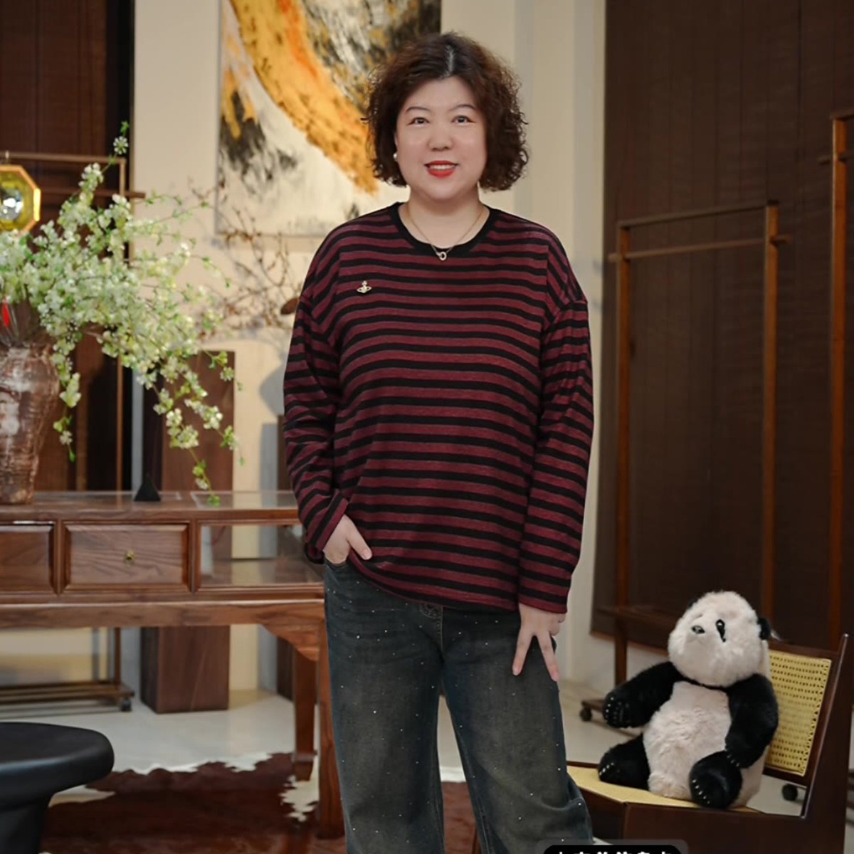 金雀绫【斑马线】时尚条纹撞色高克重加宽加大小衫SZA3SY642