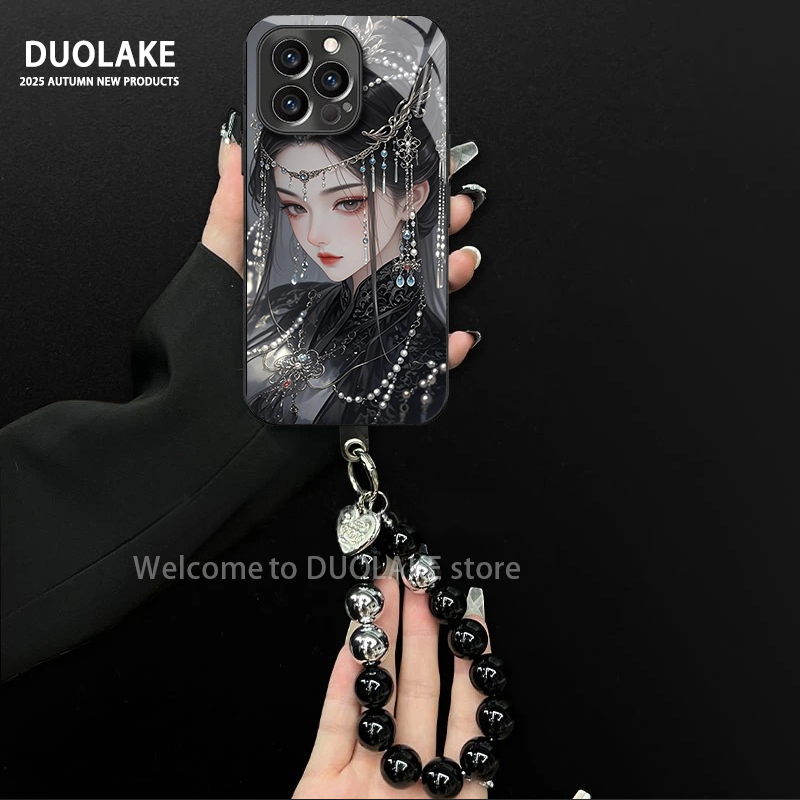 国风女孩适用苹果vivo华为oppo小米iPhone17电镀玻璃防摔手机壳