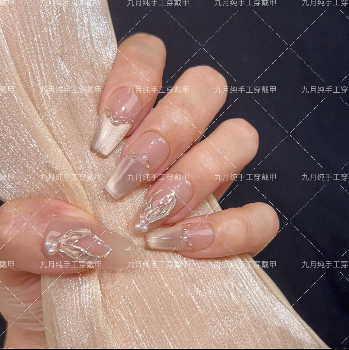 【人鱼泪】纯手工穿戴甲拉线鱼尾香槟金猫眼显白日常纯欲风百搭甲片