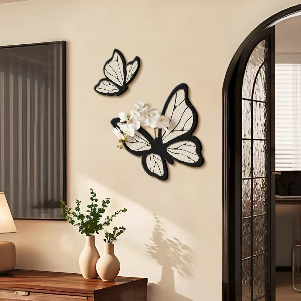 黑白蝴蝶电视背景墙装饰画法式中古风客厅挂画卧室挂件画