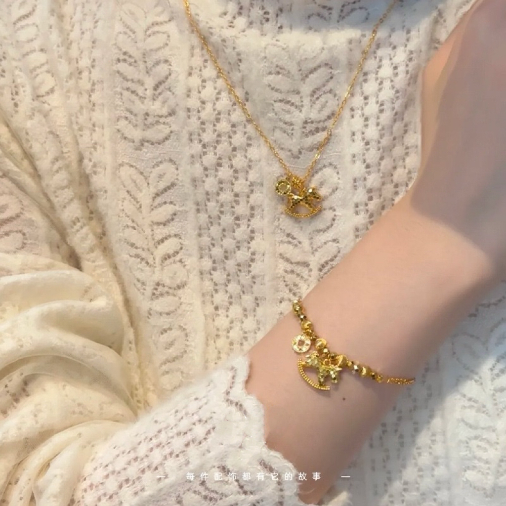 铜合金项链 金店同款爆闪碎冰冰马上有钱木马项链小马铜钱手链