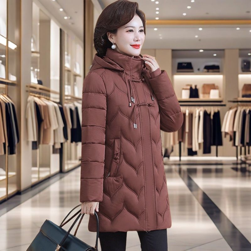 2025新款中老年棉服女中长款冬季韩版加厚棉衣纯色女士棉袄外套