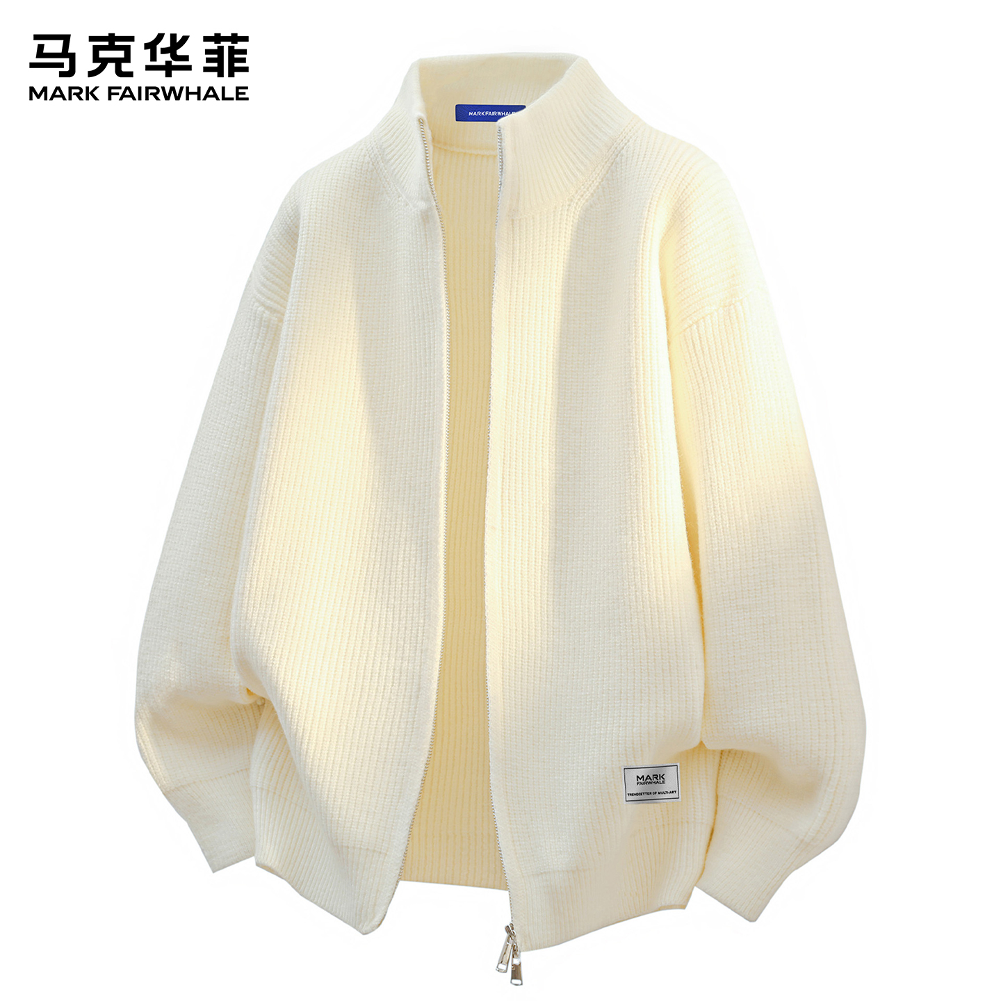 马克华菲立领休闲针织衫男装秋冬季高端新款加厚保暖潮流毛衣外套
