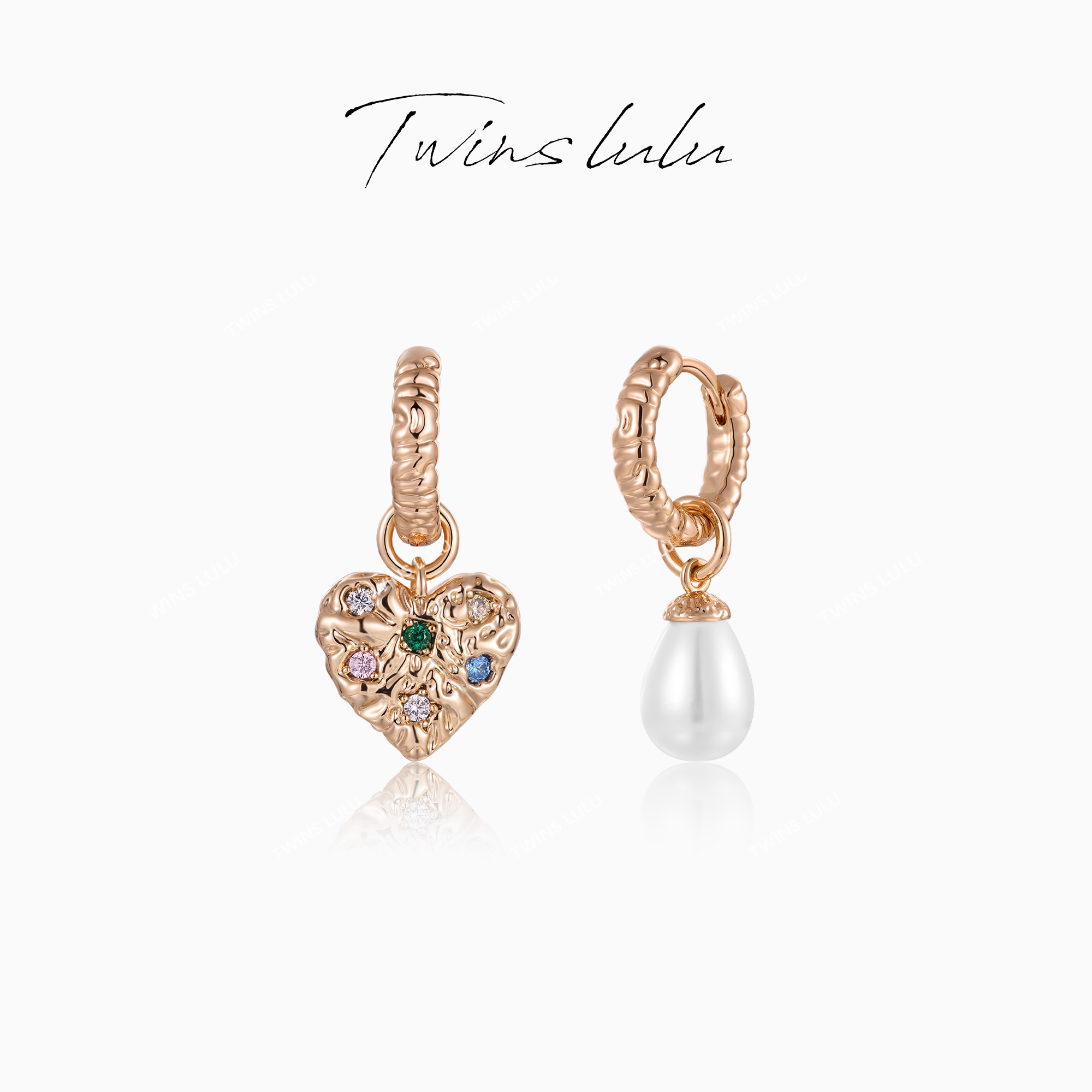 TWINS LULU镀K金秋上新轻奢时尚不对称爱心珠珠吊坠耳环TSL2213
